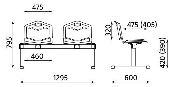 Wymiary ławki ISO-2 Plastic Nowy Styl