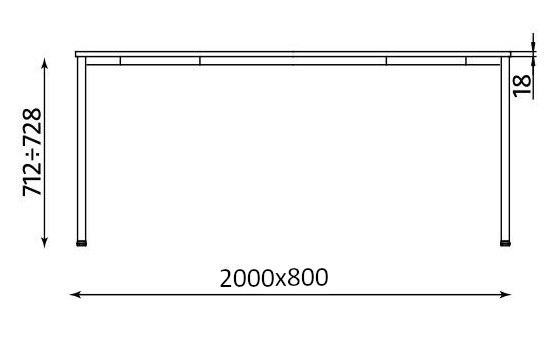Wymiary stołu Simple 2000x800 GF/CR Nowy Styl