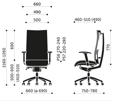 Wymiary fotel biurowego Action 105SFL Profim