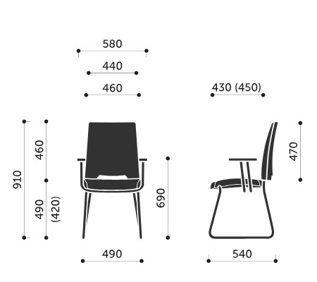 Wymiary krzesła konferencyjnego Arca 21V PP Profim
