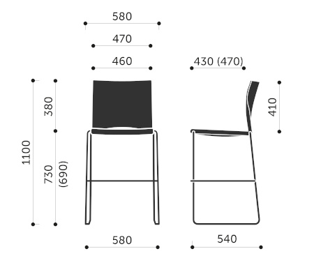 Wymiary krzesła barowego Ariz 560CV Profim