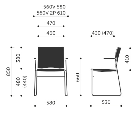 Wymiary krzesła konferencyjnego Ariz 560V Profim