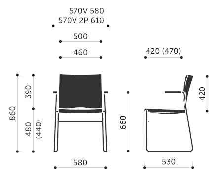 Wymiary krzesła konferencyjnego Ariz 570V Profim