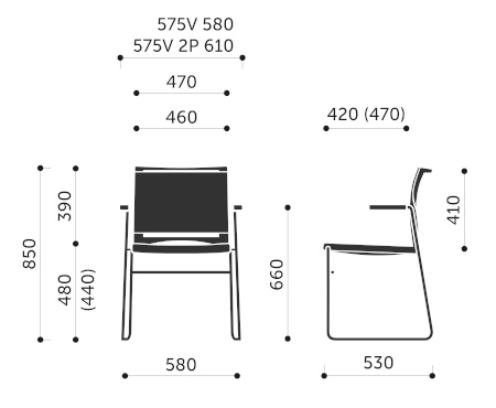 Wymiary krzesła konferencyjnego Ariz 575V Profim