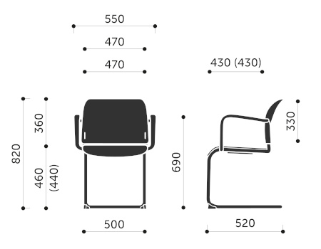 Wymiary krzesła konferencyjnego Bit 550V Profim