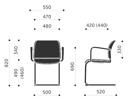 Wymiary krzesła konferencyjnego Bit 570V Profim