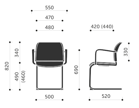 Wymiary krzesła konferencyjnego Bit 575H Profim
