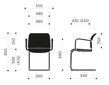 Wymiary krzesła konferencyjnego Bit 580V Profim