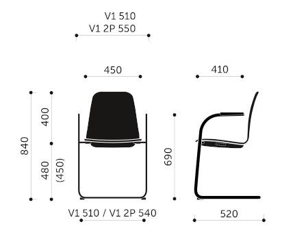 Wymiary krzesła konferencyjnego Com K12V1 Profim