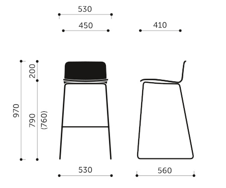 Wymiary krzesła barowego Com K12CV Profim