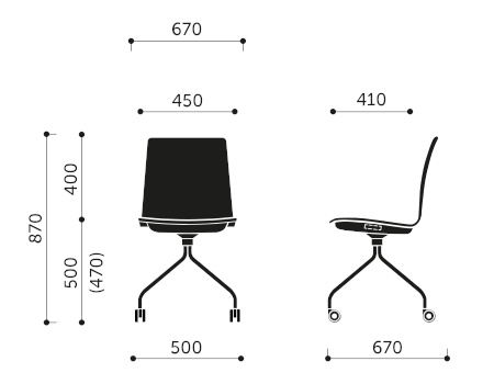Wymiary krzesła konferencyjnego Com K12HC Profim