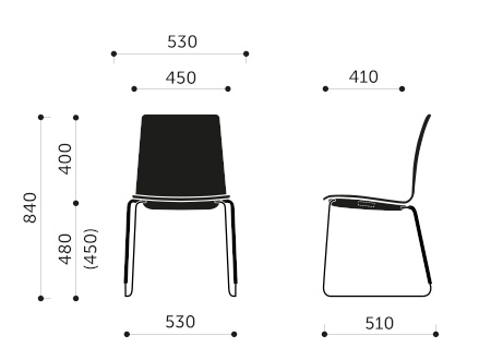 Wymiary krzesła konferencyjnego Com K12V 2P Profim