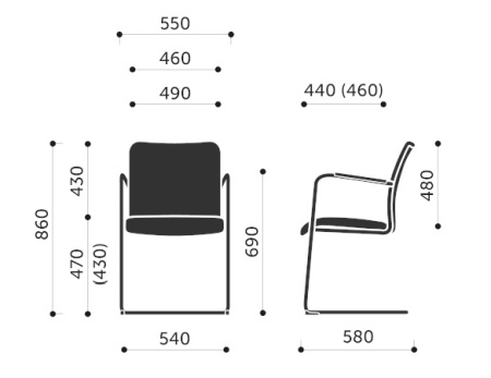 Wymiary krzesła konferencyjnego Sun V 2P Profim