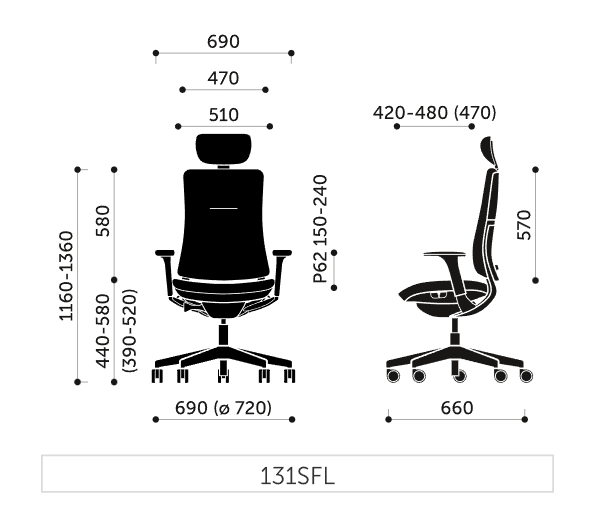 Wymiary krzesła obrotowego Violle 131SFL