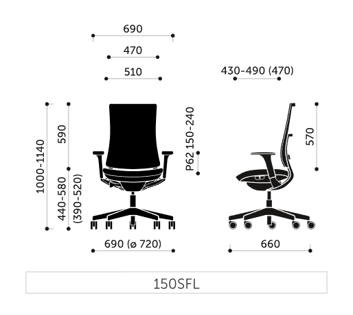 Wymiary krzesła obrotowego Violle 150SFL