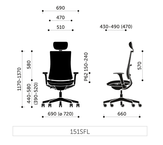 Wymiary krzesła obrotowego Violle 151SFL