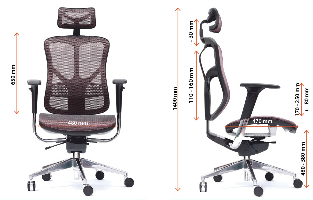 Wymiary krzesła rehabilitacyjnego Spinergo Business