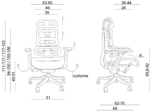 Wymiary krzesła Ergothrone Unique