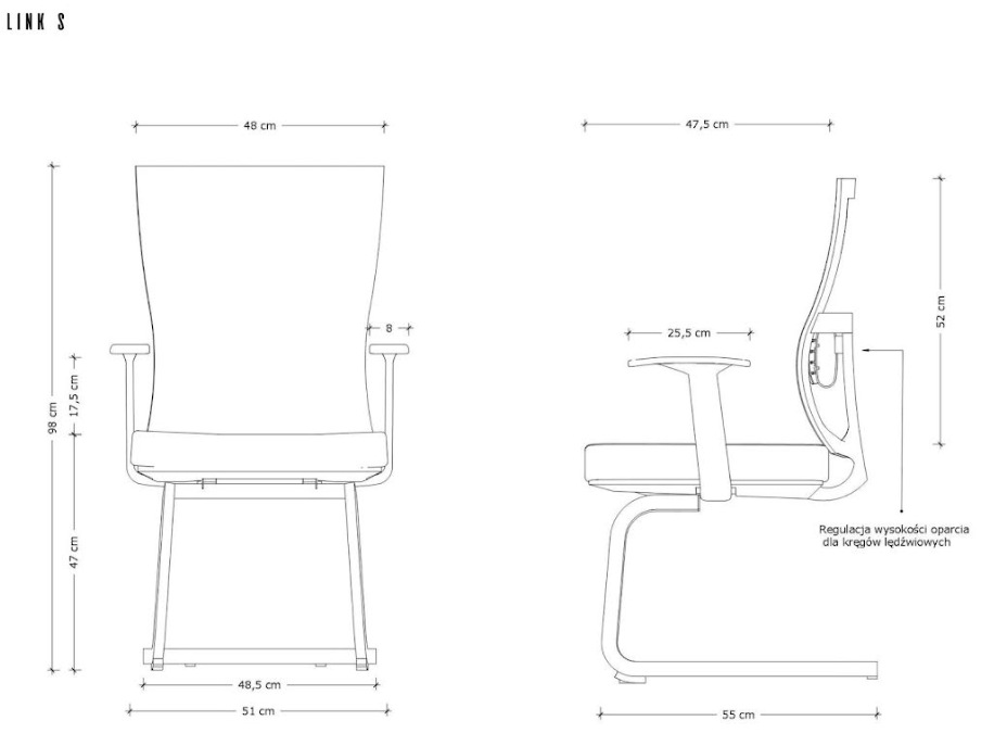 Wymiary krzesła Link S Unique