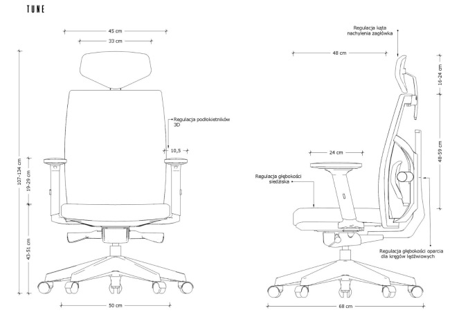 Wymiary fotela Tune Unique